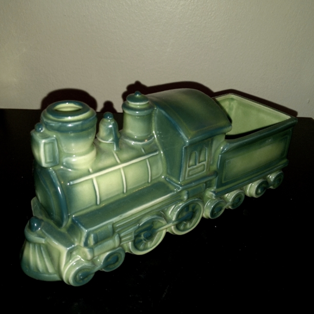 Vintage Ceramic Train Engine and Caboose  Planter